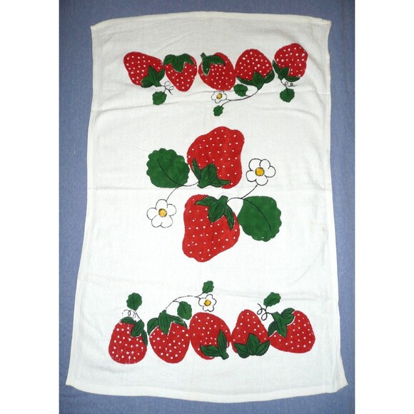 Other - VTG Cotton Kitchen Tea Dish Towel ~Strawberry & Daisy Flower Design Retro Summer